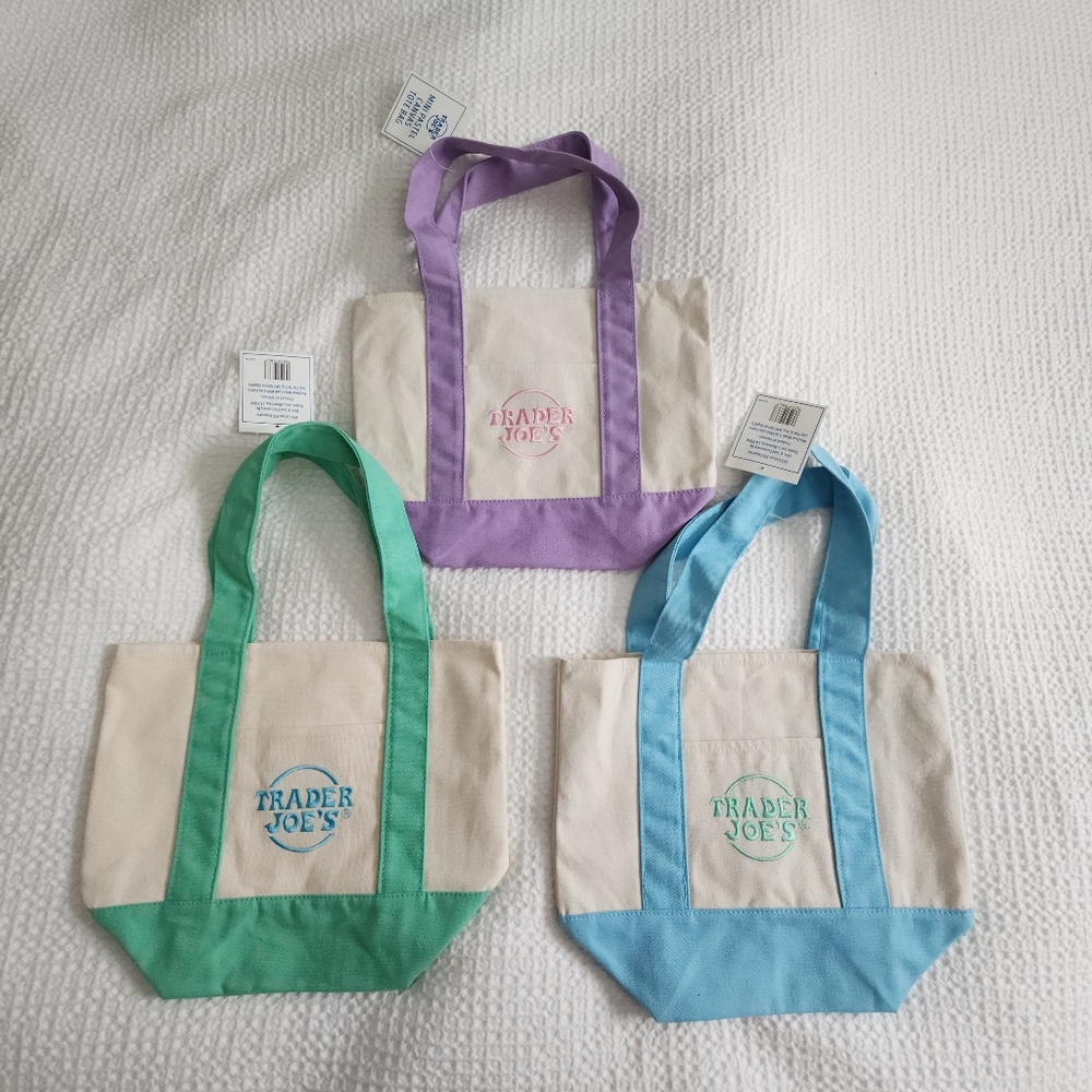 Trader Joes Pastel Mini Tote Bags - Set of 3